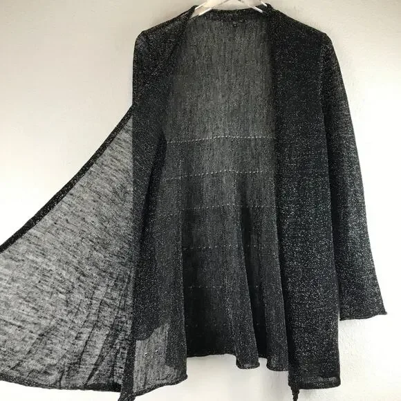 Eileen Fisher Linen Blend Metallic Open Front Sheer Cardigan Lagenlook Size M - Picture 3 of 10